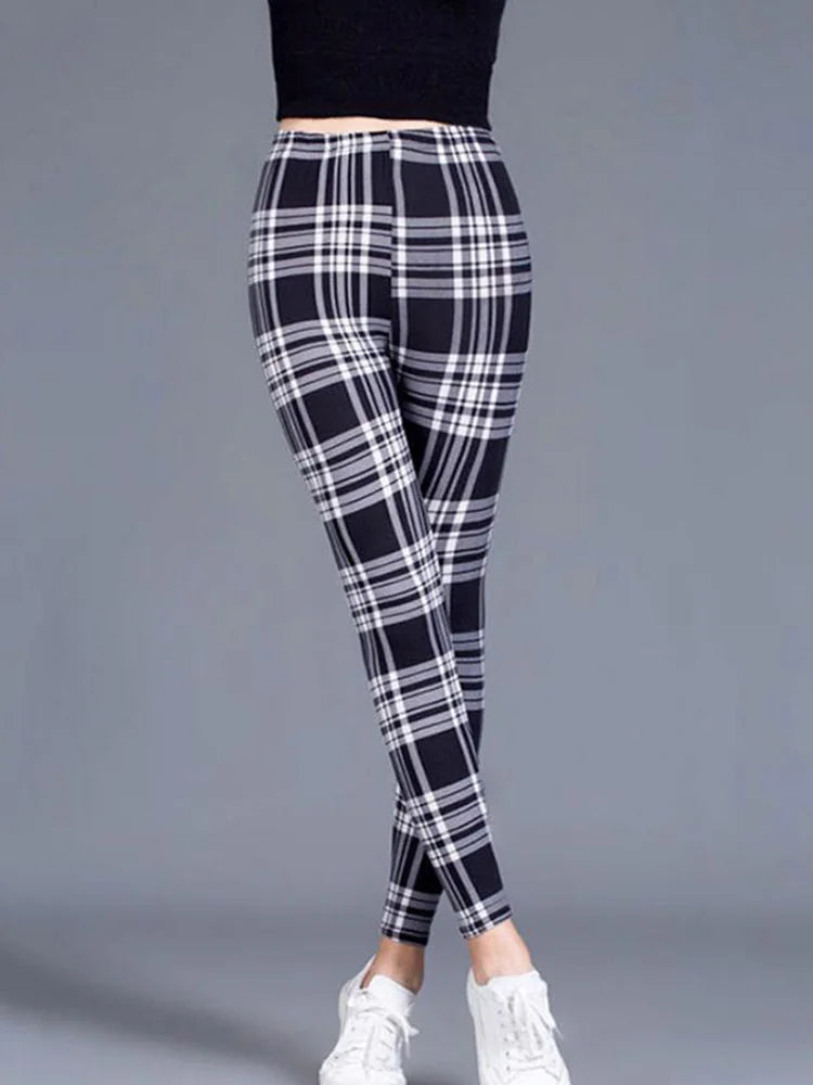 CUHAKCI Weibliche Fitness Leggings Frauen Drucken Plaid Leggings Dame Sexy Dünne Bleistift Hosen Push-Up Elastische Taille Hose.