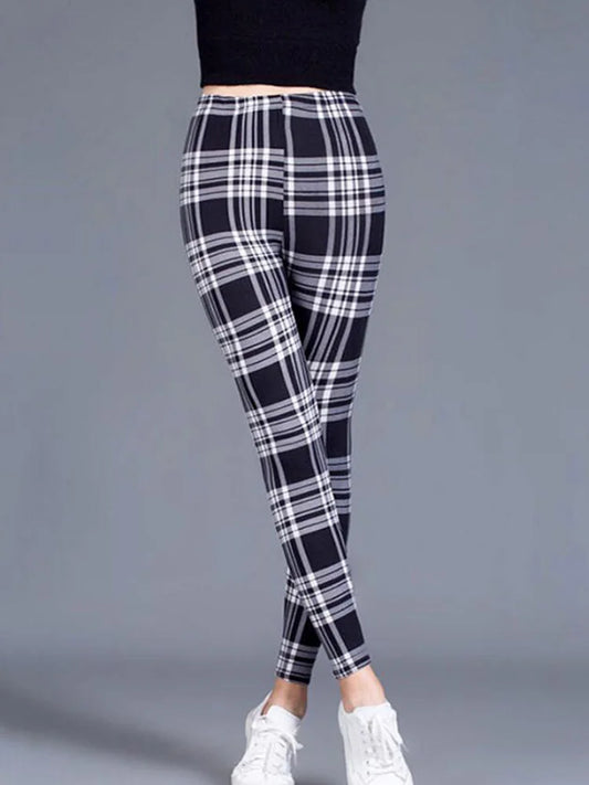 CUHAKCI Weibliche Fitness Leggings Frauen Drucken Plaid Leggings Dame Sexy Dünne Bleistift Hosen Push-Up Elastische Taille Hose.
