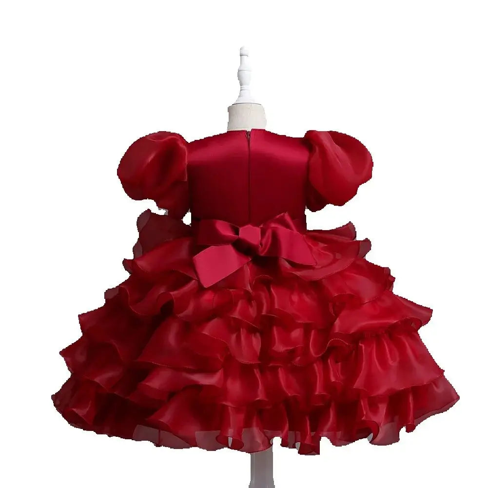 Kinderkleid, rotes Prinzessin-Halloween-Kleid, Kinderkleid, Blumenkleid, 4 bis 12 Jahre Mädchen, Klavier-Performance-Kleid.