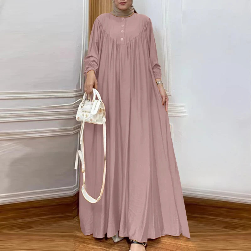 Women Autumn Muslim Long Dress Abaya Long Sleeve Hijab Vestidos Islamic Robe Femme ZANZEA Vintage Ramadan Maxi Sundress Kaftan