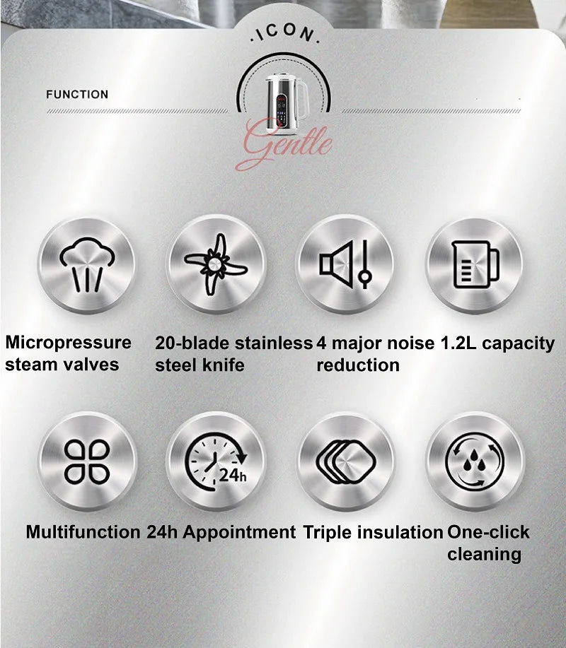 110V/220V Soy Milk Machine Electric Juicer Multifunctional Wall Breaking Machine Kitchen Auto Heating Rice Paste Machine 1200ml.