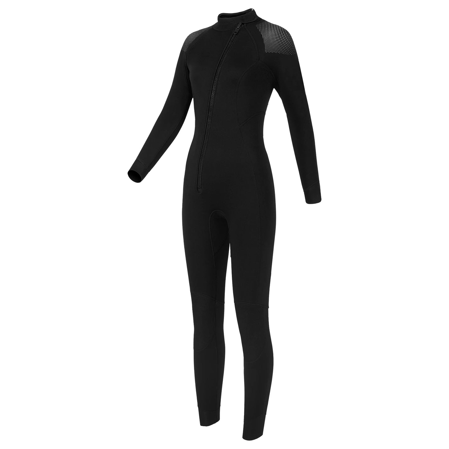 Women 3mm Neoprene One-Piece Thermal Wetsuit Mock Neck Long Sleeve Front Zipper Jumpsuit for Swimming Surfing Snorkeling Diving.
