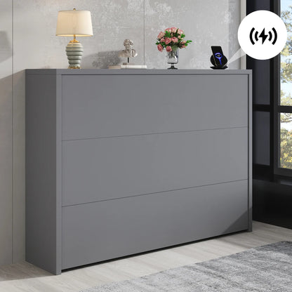 Klappbarer Schreibtisch mit Rollen und kabellosem Ladegerät – 2-in-1-Sideboard und Arbeitsplatz, mit Regal und Kippschutz, Rollen mit Bremstisch