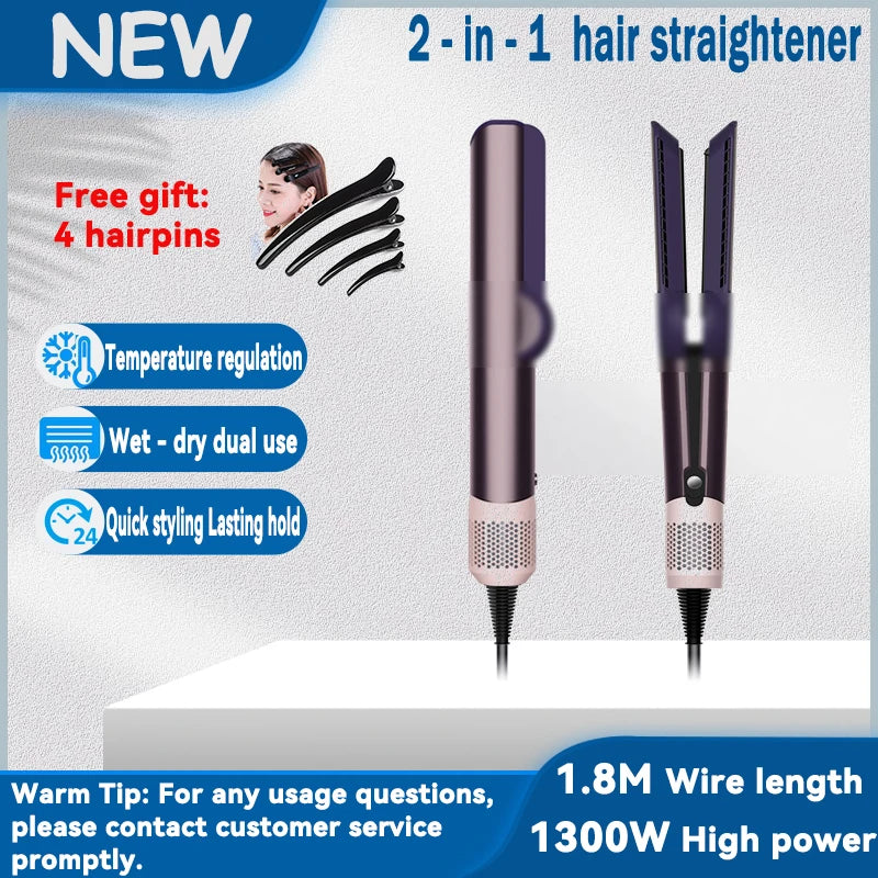 Professional 2-in-1 Hair Straightener & Dryer Combo - Negative Ion Heating Flat Iron with Display. Ideal for Home and Salon