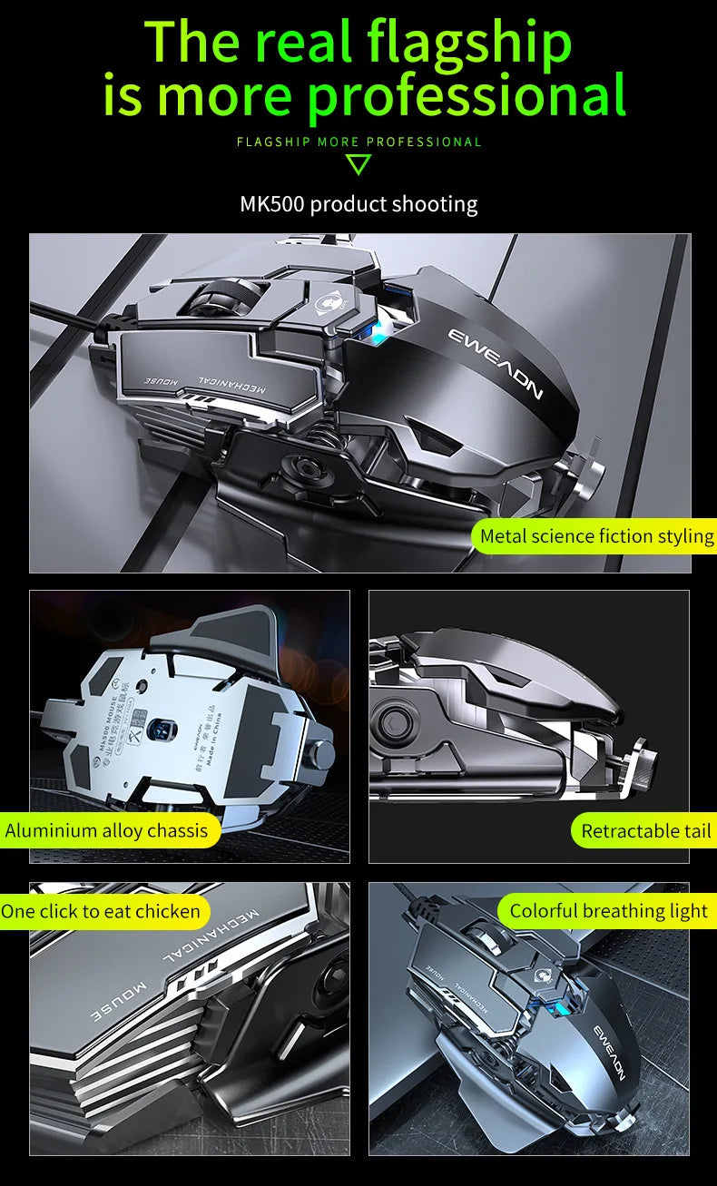 MK500 RGB Backlight Wired Mechanical Mouse 12800DPI Adjustable Macro Programming E-Sport Ergonomic Gaming Mouse For PC Laptop.