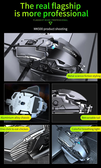 MK500 RGB Backlight Wired Mechanical Mouse 12800DPI Adjustable Macro Programming E-Sport Ergonomic Gaming Mouse For PC Laptop.
