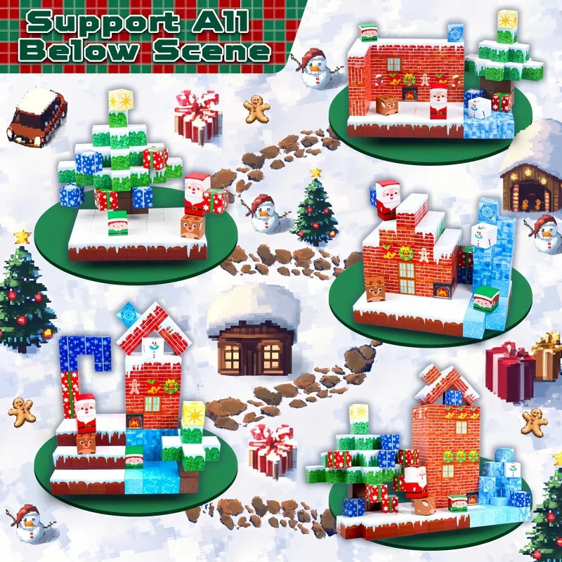 3D Kids Magnetic Blocks Sensory Construction Building Toy Santa Claus Magnet Cubes Stacking Toys Boys Girls Puzzle Gift.