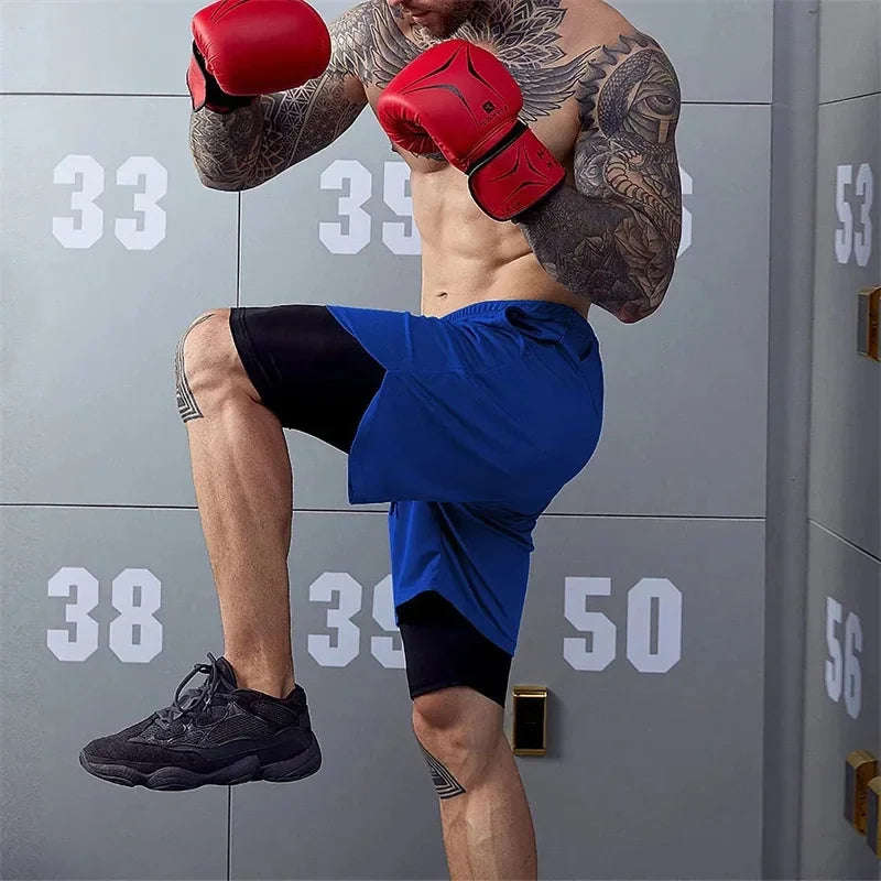 NEW Men's Multiple pockets Fitness Shorts Casual Sports Loose Breathable double-decker Shorts men Mesh Camouflage Running Shorts.