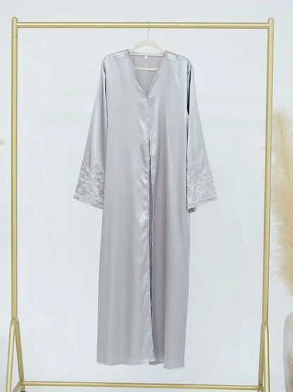 Ramadan Eid Open Beading Kimono Abaya Dubai Muslim Prayer Clothes Women Kebaya Kaftan Dress Islam Robe Arabe Femme Musulmane