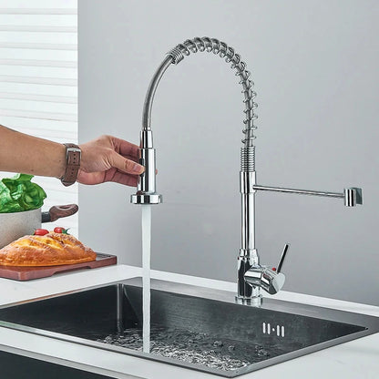 Spring Pull Down Kitchen Faucets Stream Spray Head Hot Cold Water Tap Stainless steel Rotation Kitchen Mixer Tap Crane