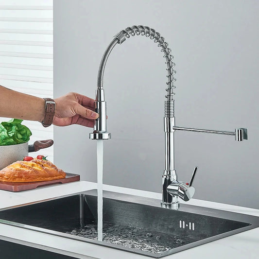 Spring Pull Down Kitchen Faucets Stream Spray Head Hot Cold Water Tap Stainless steel Rotation Kitchen Mixer Tap Crane