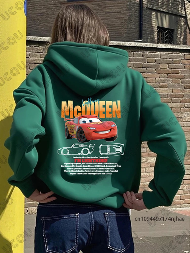 Autumn Winter Lightning McQueen Print Hoodies For Women Fashion Long Sleeve Cotton Pullover Casual Streetwear Couples Tops.