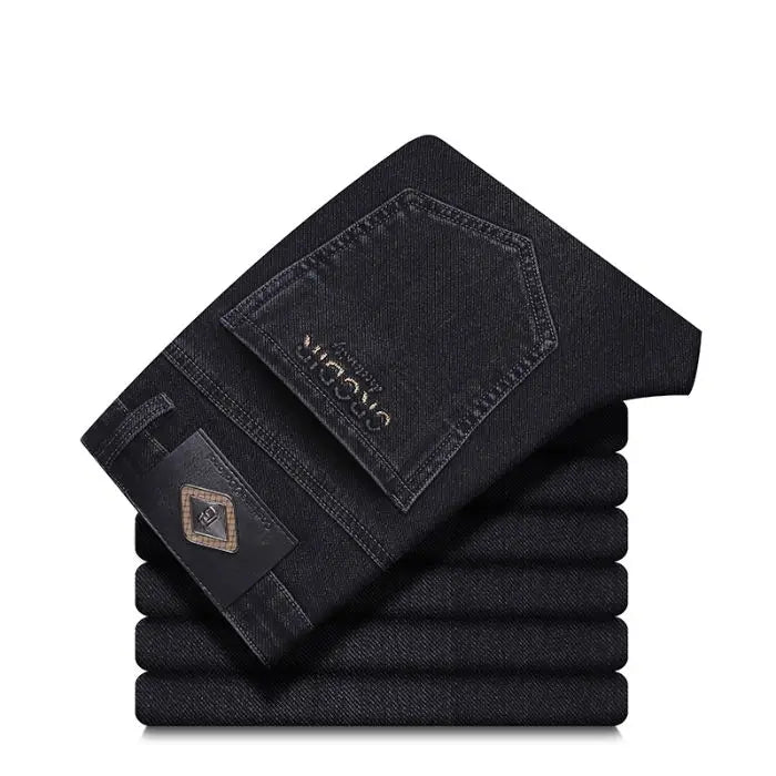 Autumn New Men's Business Jeans High Elasticity Straight Denim Trousers Men's Pants Work Clothes Haze Blue Black Gray Brand
