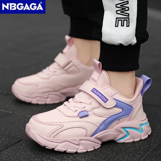 Sport Girl Casual Shoe Leather 5-16Years Boy Tenis Shoe Outdoor Children Running Sneaker Anti Slip Soft Sole Walking Footwear.