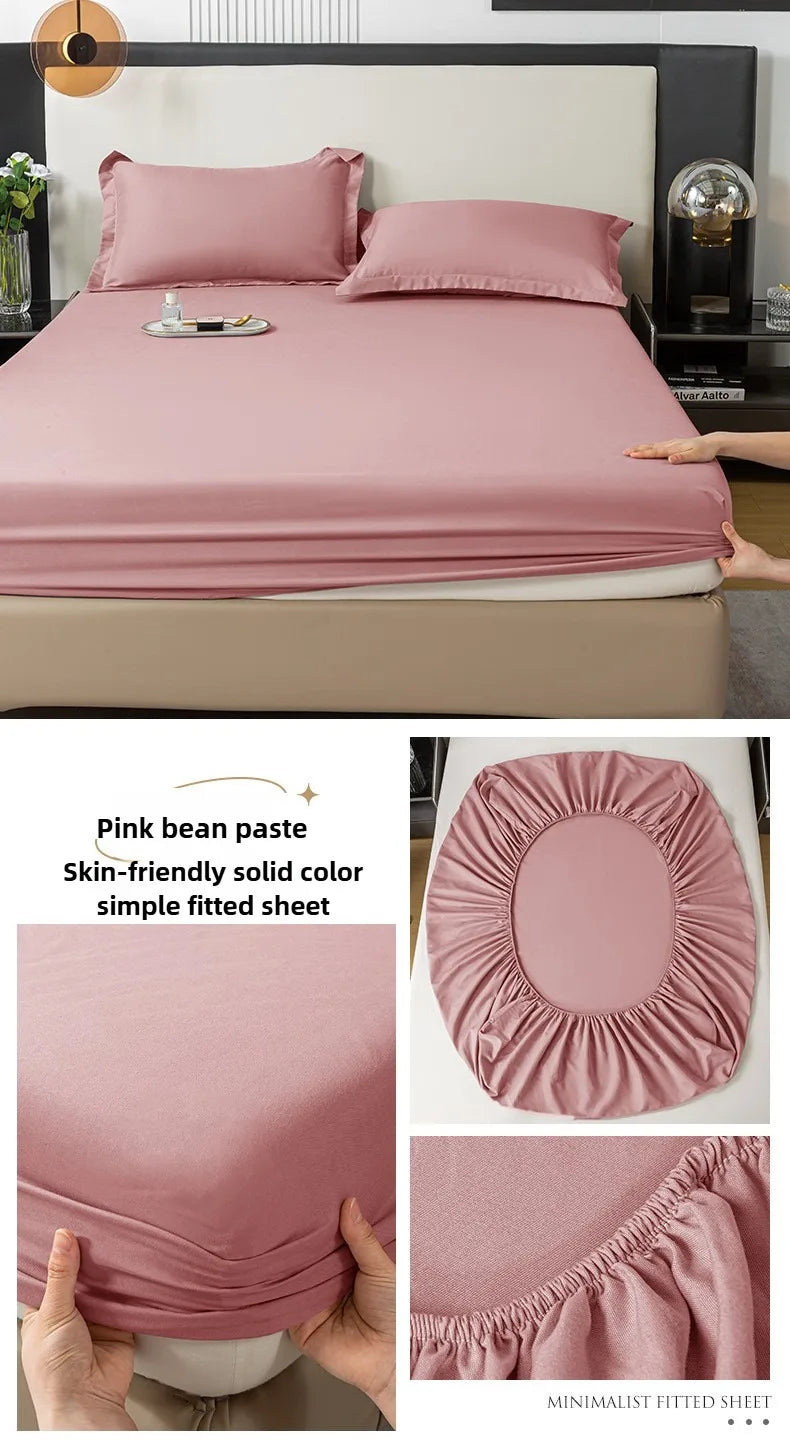1Pc Fitted Bed Sheet With Elastic Band Solid Color Anti-slip Adjustable Mattress Cover for Single Double (No Pillowcase）