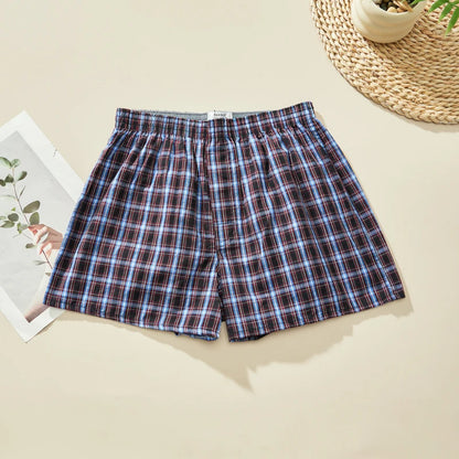 Herren-Boxershorts aus Baumwolle, atmungsaktiv, weich, bequem, elastischer Bund, karierte Boxershorts, Hosen für Herren, Zuhause, Alltag