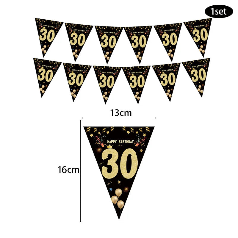 30 40 50 60 Jahre alles Gute zum Geburtstag Papier Banner Geburtstag Party Dekorationen Erwachsene Girlande Geburtstag Anniversaire 30/40 Jahre schwarze Flaggen.