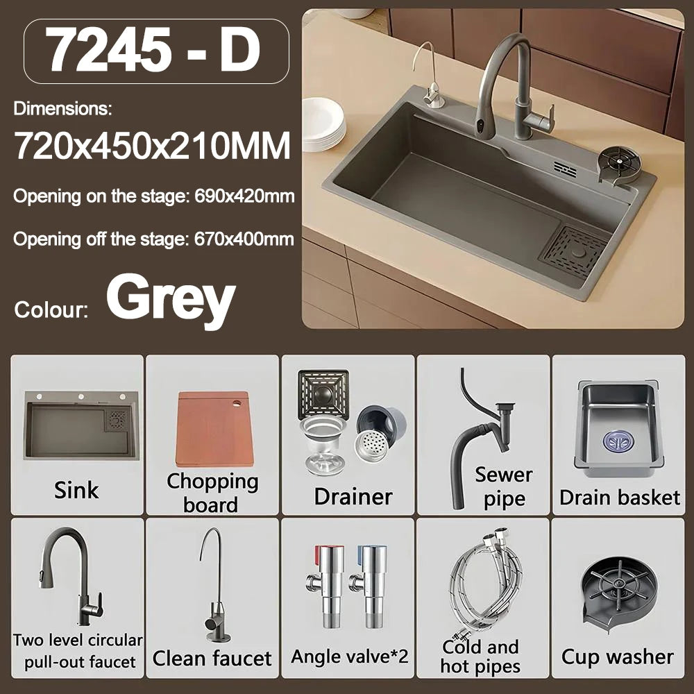 Thickening 304 stainless steel nano-coated Kitchen Sink Large-Capacity Single Sink Wear-Resistant Grey tank