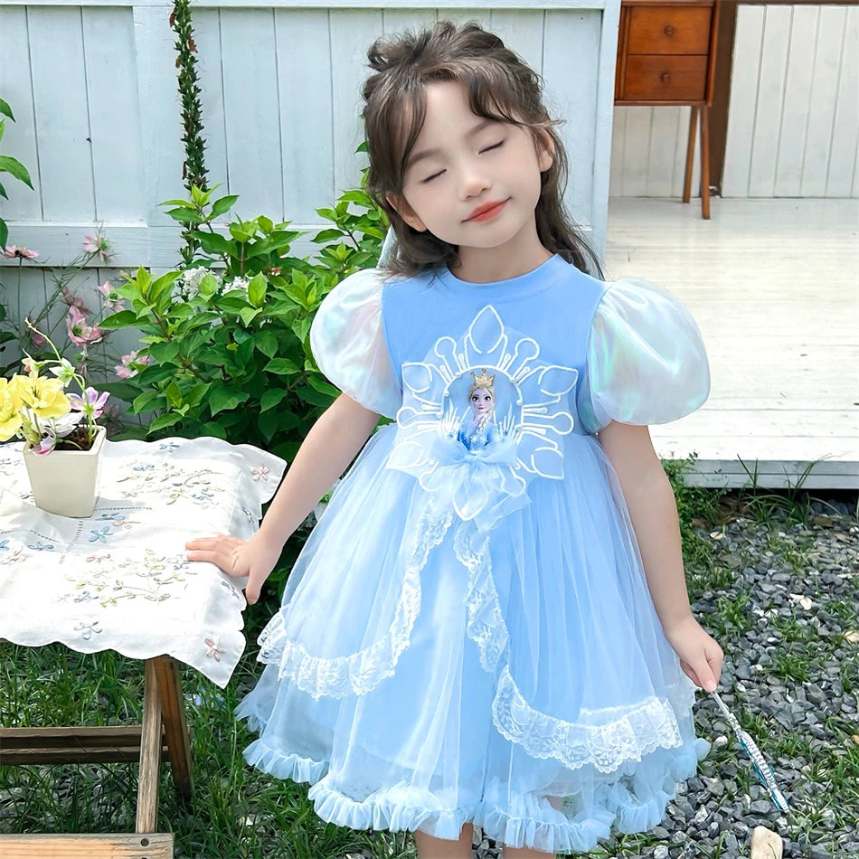 Mädchen Schneekönigin Spitze Schleife Prinzessin Kleid Elsa Cosplay Disney Performance Kleidung Kinder Halloween Karneval Party Fee Outfits