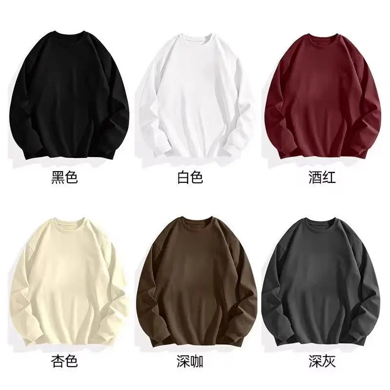 300gsm Heavy Weight Cotton T-shirt Long-sleeved T-shirt for Men Women Pure White Men's Blank Shirt Wholesale.