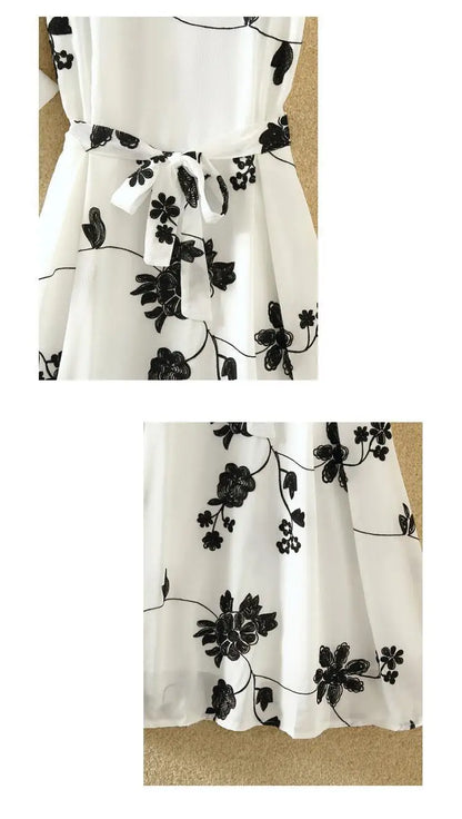 Neuer eleganter Anzug, zweiteiliges Kleid, hohe Taille, ärmellos, schlanker A-Linien-Rock, Blumenstickerei, weißes Oberteil, Schleife, Gürtel, Vintage-Frau.