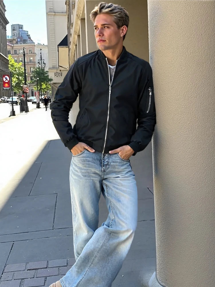 Spring Autumn Men's Bomber Jacket Casual Lightweight Jacket For Men Sports Windbreaker Zip Up Coat with Pockets Clothing.