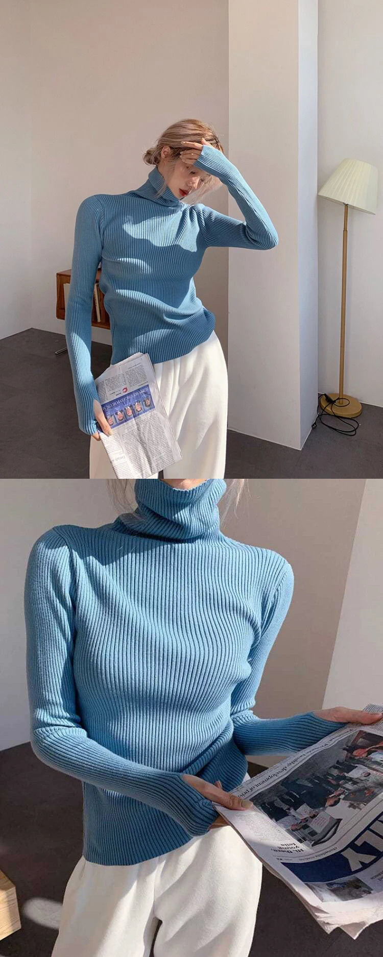 Gestrickte Pullover Frauen Koreanische Version Rollkragenpullover Winter Einfarbig Pullover Abnehmen Innen Läppen Warme Grundlegende Tops.