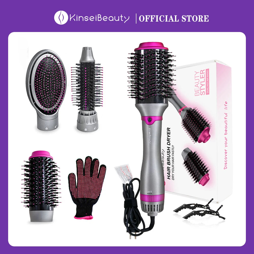 1200W Hair Dryer Hot Air Brush Styler Replaceable Head Straightener Curler Comb Roller One Step Electric Ion Blow Dryer Brush.