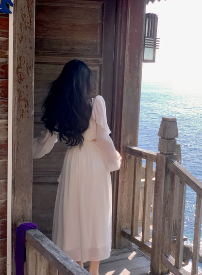 Strand Stil Chiffon Y2k Mini Kleid Büro Dame Casual Langarm Elegante Einteilige Kleid Koreanische Mode Kleidung Sommer 2023