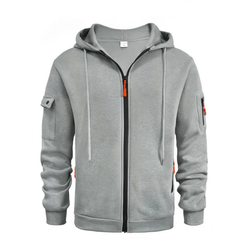 Mens Streetwear Military Sweatshirt Fleece Winter Zipper Pullover Fashion Men's Solid Color Loose Lamb Thick Jacket Men Clothing.