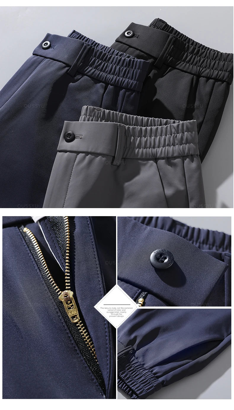 Autumn Winter Casual Pants Men Thick Business Stretch Slim Elastic Waist Jogger Korean Classic Black Gray Blue Trouser Male.