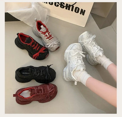 Top Quality Sneakers Women Skate Shoes Rhinestone Women Loafers Platform Fashion Shiny Women's Casual Shoes Crystal Sneaker