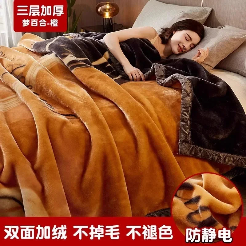 Printing Blanket Quilt Winter Keep Warm Double-deck Thickening Soft Comfortable Multiple Specifications Add Velvet Siesta Sheet