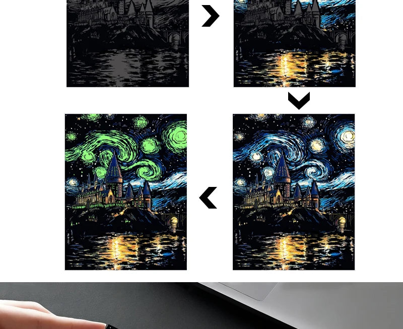 4PCS Glow in Dark Scratch Paper Animals Cards Magic Painting Art with Stylus Stress Relief Drawing Toy DIY Craft Kids Adult Gift.