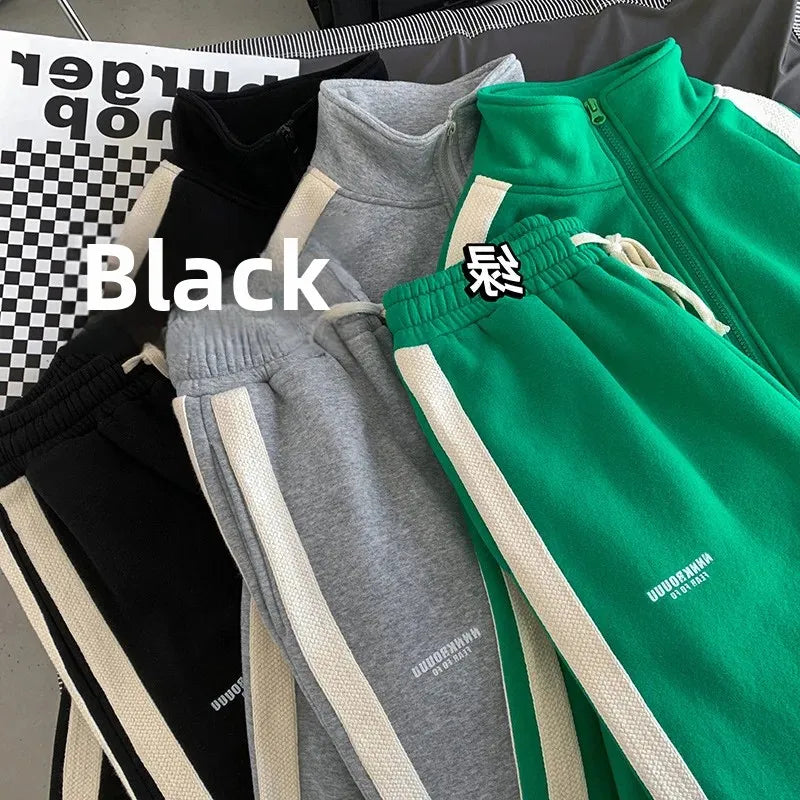 Casual Sporty Men's Hoodie Pants Set Hong Kong Style Long Sleeve Autumn Winter Loose Trendy Student Wear AE Origin China.