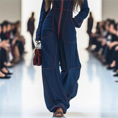 2025 Solid Color Women Jumpsuits For Autumn Winter Long Sleeve Loose Fashion Streetwear Overalls Wide Leg Pants Trousers.