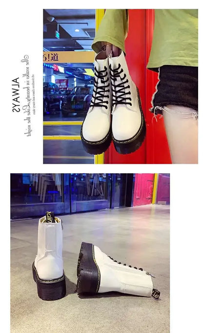 Autumn Winter Fashion Round Toe Lace-up Shoes Womens Boots Zip Ankle Boots For Women High Heels Basics Casual