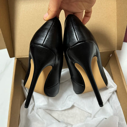 Tikicup Plus Size 40-48 Solid Black 15cm Extremely High Heel Pointy Toe Stiletto Pumps Slip On Crossdress Gragon Queen Shoes.