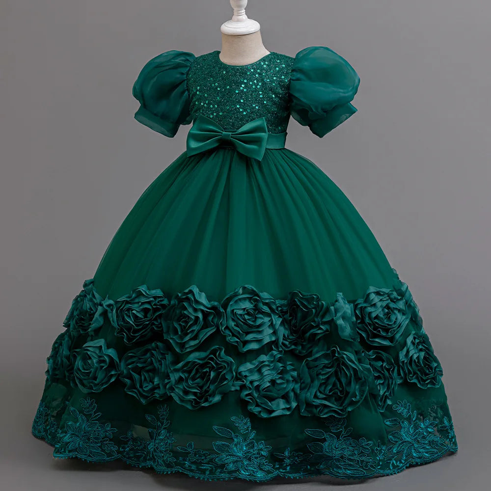 4-12 Jahre altes Blumenjungen-Hochzeitskleid, Abendkleid, Pailletten, langes Halloween-Mädchenkleid, Weihnachtsaufführung, Gastgeber-Redenen.
