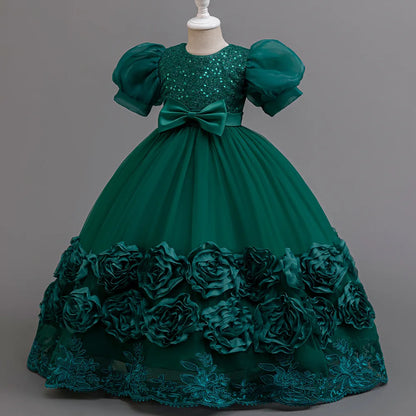 4-12 Jahre altes Blumenjungen-Hochzeitskleid, Abendkleid, Pailletten, langes Halloween-Mädchenkleid, Weihnachtsaufführung, Gastgeber-Redenen.