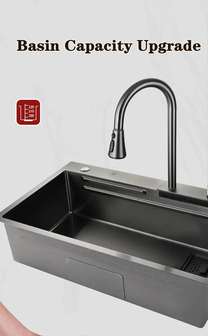 Wasserfall-Küchenspüle aus Edelstahl 304, Zughahn, Einzelschlitz, Hochdruckbecher, Waschmaschine, Café, Weinbar, Waschbecken