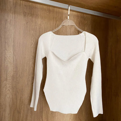 Quadrat Kragen Langarm Frau Pullover Gestrickte Pullover Frauen Frühling Herbst Pullover Winter Tops Für Frauen Schwarz Weiß Jumper