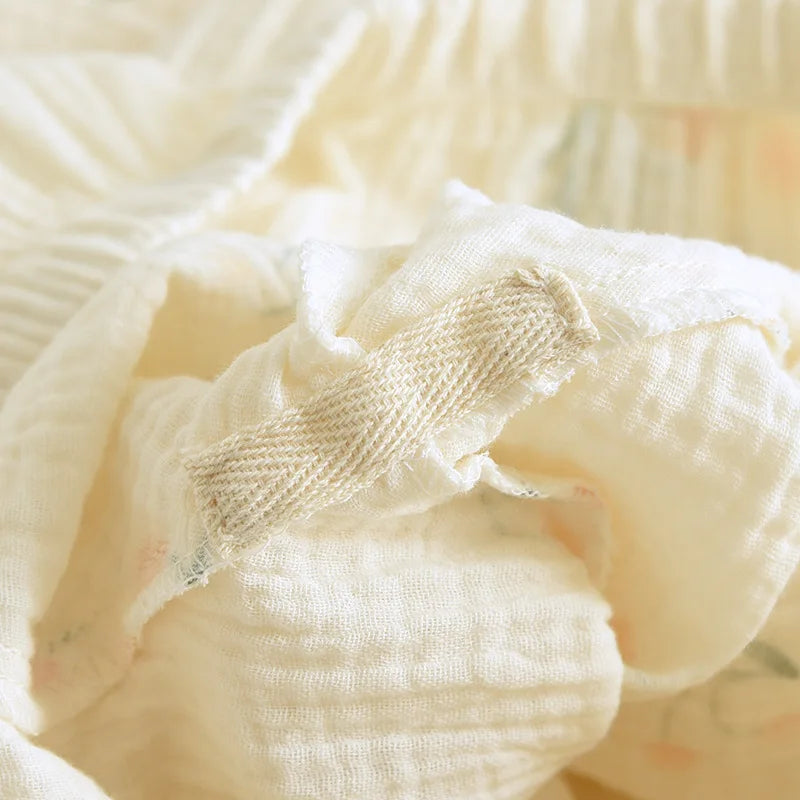 Neuer Sommer-Damen-Pyjama aus Baumwollkrepp, dreiteilig, kurzärmelig + Shorts + Hose, große Größe, einfacher Blumen-Pyjama, Heimservice-Anzug