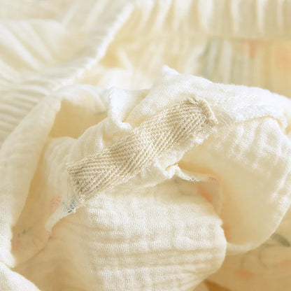 Neuer Sommer-Damen-Pyjama aus Baumwollkrepp, dreiteilig, kurzärmelig + Shorts + Hose, große Größe, einfacher Blumen-Pyjama, Heimservice-Anzug