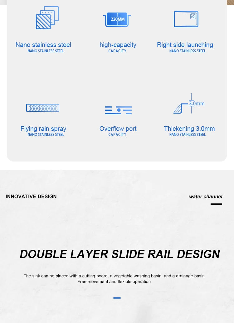 Kitchen Sink Stainless Steel Large Single Slot Multifunctional Tank Wash Basin With Waterfall Faucet Lowe Price