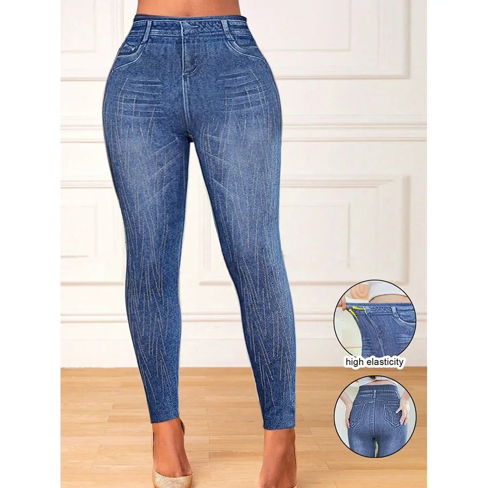 High Waist plus Size Women's Autumn Winter Skinny Jeans Faux Denim Pencil Pants Slimming Base Layer Trousers Cross-Border.