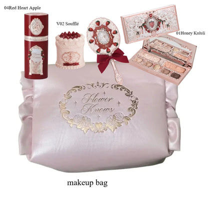 Makeup Set Flower Knows All in One GiftBox Glitter EyeShadow Palette Long Lasting Velvet Lip Cream Matte Blush with Cosmetic Bag.