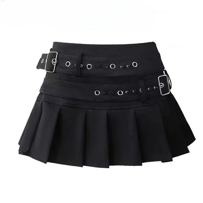 New fashion design double belt pleated skirt for women in summer Korean style versatile high-waisted slim short skirt.
