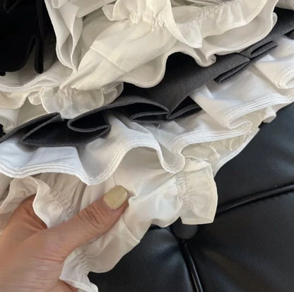 Mooyufon Ruffles Black Mini Skirt Women Korean Patchwork Pleated Skirts Japanese Kawaii High Waist All Match A Line Skirt New.