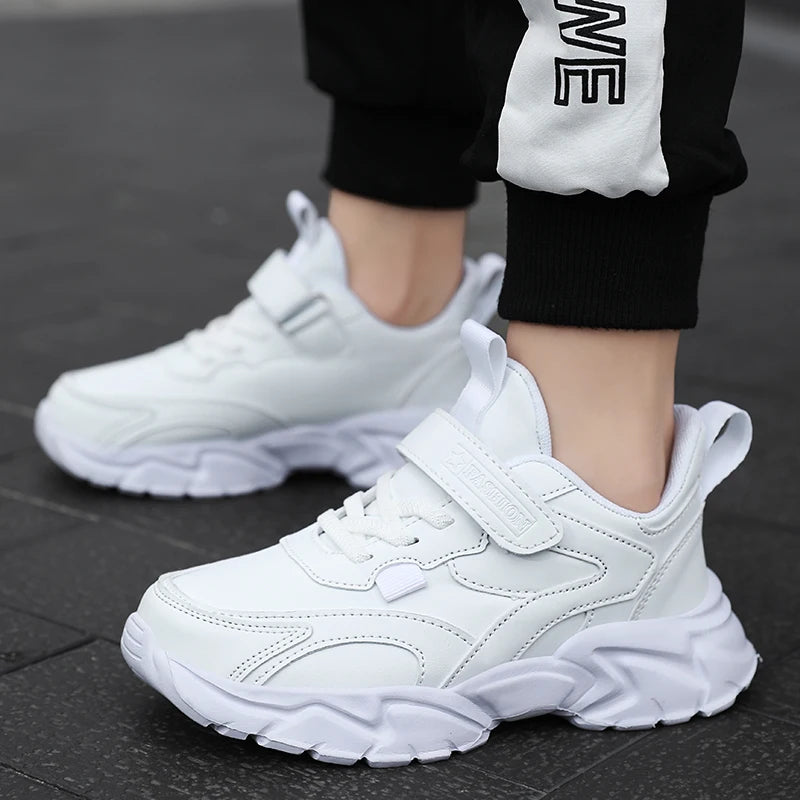 Sport Girl Casual Shoe Leather 5-16Years Boy Tenis Shoe Outdoor Children Running Sneaker Anti Slip Soft Sole Walking Footwear.